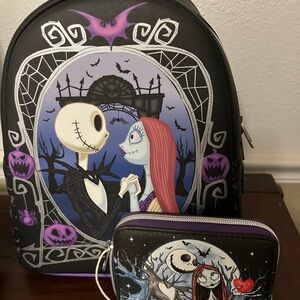 Loungefly Black and Purple Backpack with Nightmare Before Christmas Design